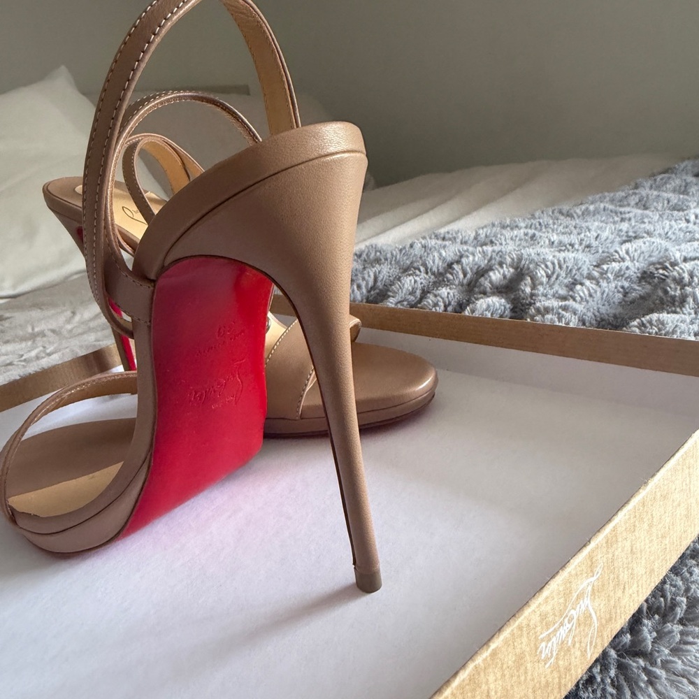 Christian Louboutin Beige Open-Toe Slingback Heels with Red Sole